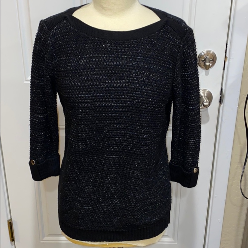 Karen Scott black sparkle knit cuffed sweater szM
